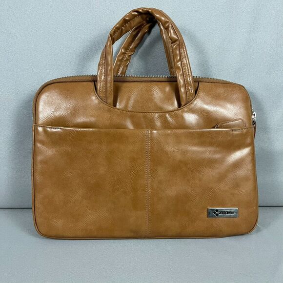 Brown Faux Leather Briefcase Laptop Portfolio Tablet Bag Academia Fall Workwear - Picture 1 of 7